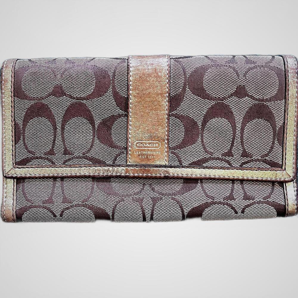 Vintage Coach Mother of Pearl Leather Trim Envelope Wallet Distressed Y2K 90s